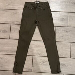 PAIGE Dark Olive Ankle Zip Jeans